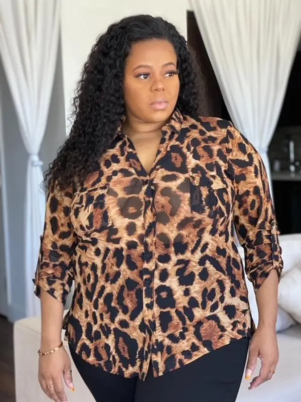 Sasha Mesh Button Up Blouse | Leopard