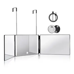3 Way Hair Cutting Mirror with LED Lights – 360° Trifold Adjustable Mirror with 5X Magnifier