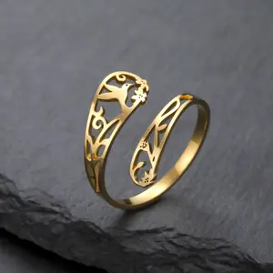 Cazador Adjustable Hummingbird Filigree Rings for Women Gold Color Stainless Steel Bird Open Finger Rings Jewelry 2025