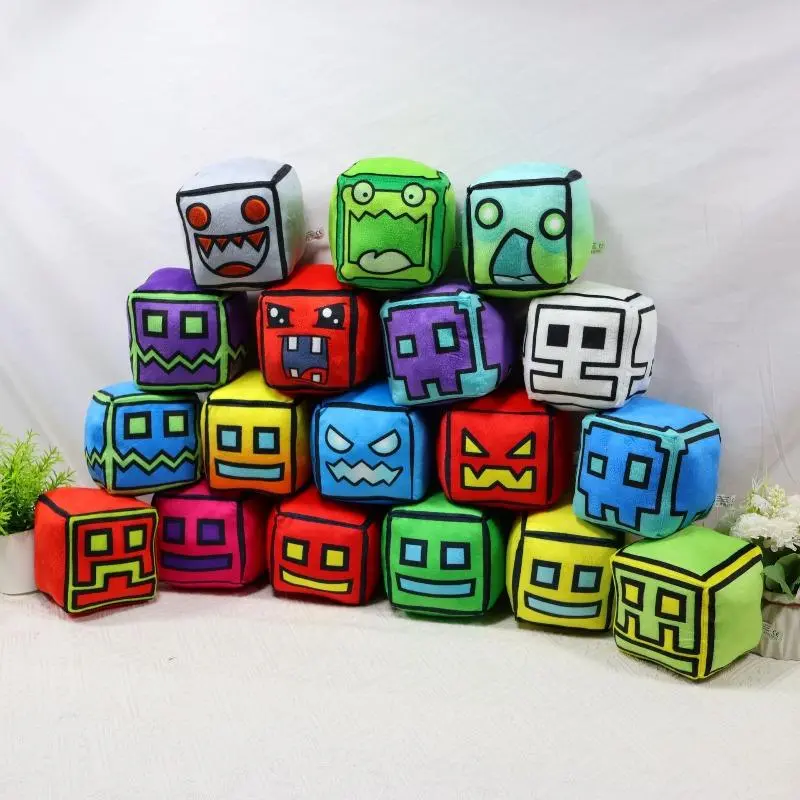 Geometry Dash Cube Plush Set, Soft Stuffed Animal Toys, Cute Game Character Plushies, Gift for Kids funny, Fandom Plush Set, Game‑Fan Favorite
