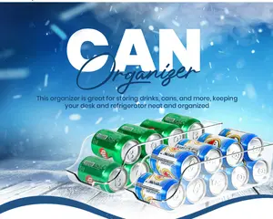 KITCHEN CRAFT Clear Soda Can Organizer Bin for Refrigerator, Countertop, 2 Pack, Soda Can Dispenser for Can Storage With Lid Boxes