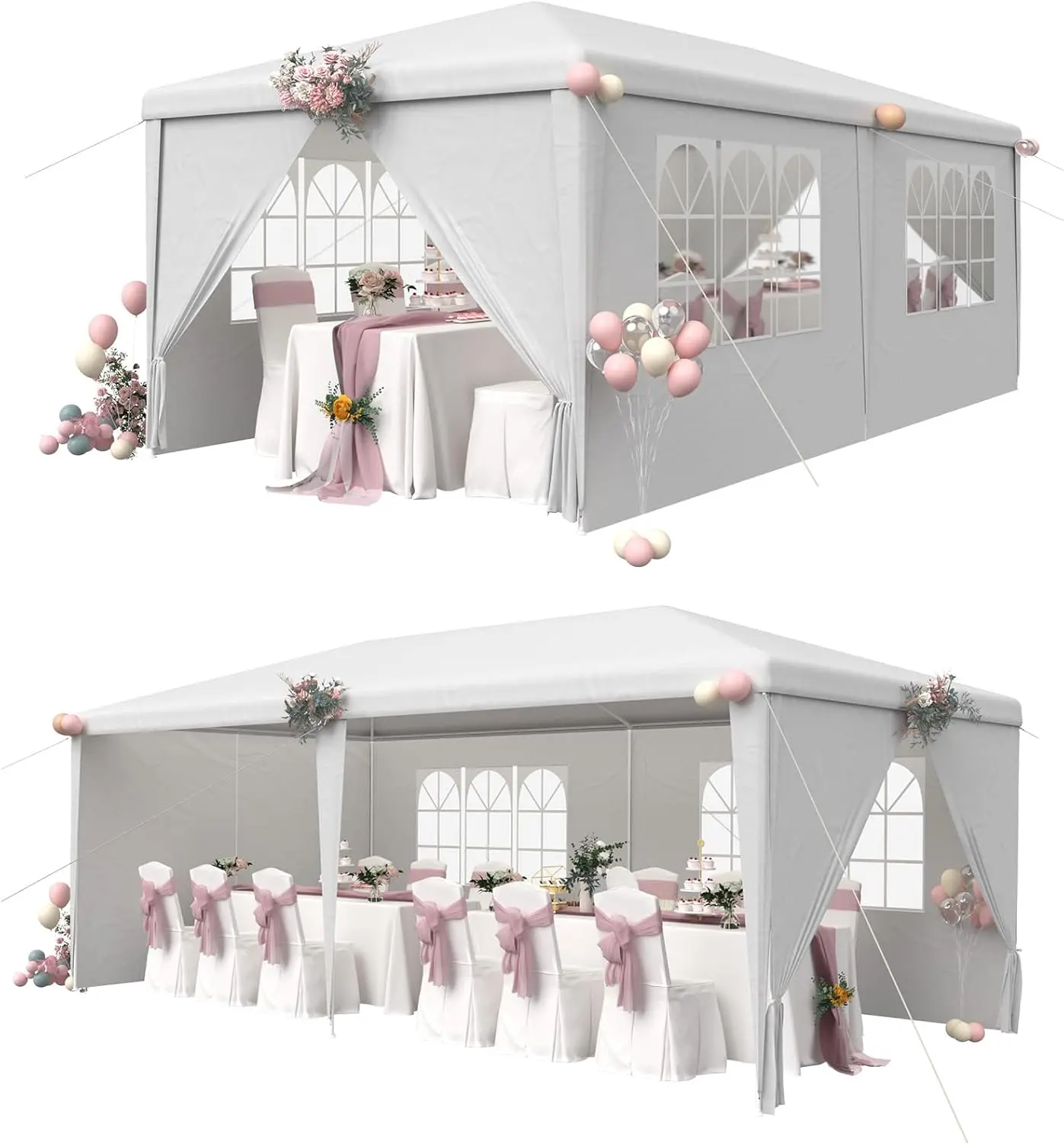 EROMMY 10x20 FT Patio Canopy - Waterproof PE Fabric Outdoor Canopy Shelter with 4 Removable Sidewalls, 2 Zipper Doors, Adjustable Design, Portable Instant DIY Setup for Backyard Large Space Decor, White,summerwins