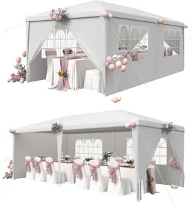 EROMMY 10x20 FT Patio Canopy, Waterproof PE Fabric Outdoor Shelter with 4 Removable Sidewalls, 2 Zipper Doors, Adjustable Portable Instant Canopy for Backyard Large Space Decor, White DIY Setup
