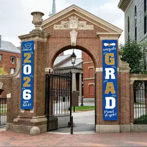 Class of 2026 Graduation Banner, Congrats Grad Porch Sign, Indoor Outdoor Wall Hanging Backdrop Decor for High School College Graduation Party Supplies