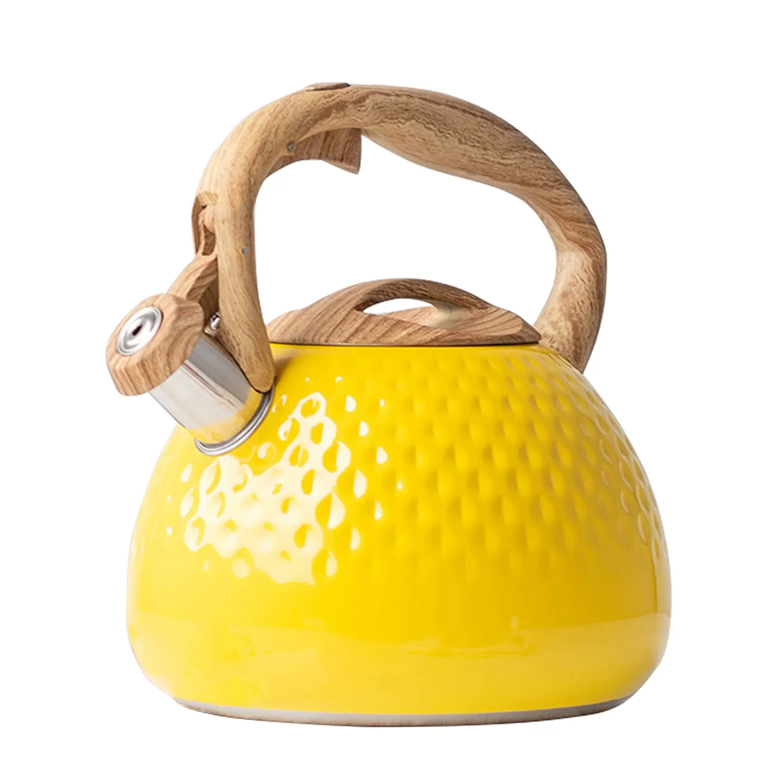 Stainless Steel Whistling Teapot - 3L Countertop Teapot Style Kettles & Jugs with Whistling Alert, 19.5x22.5cm Large Capacity, Wooden Grain Heat-Resistant Side Handle, Induction Safe for All Stove Types, Kitchen Drinkware for Family Gatherings