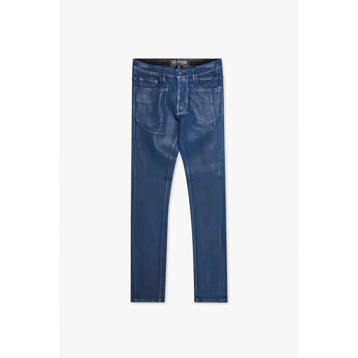 Mr.Flex Men's Blue Washed Waxed Denim Jeans - Skinny Fit, Tapered, Distressed Cotton Casual Streetwear Bottoms, Cold Wash, Hang Dry, Signature Valabasas Detailing