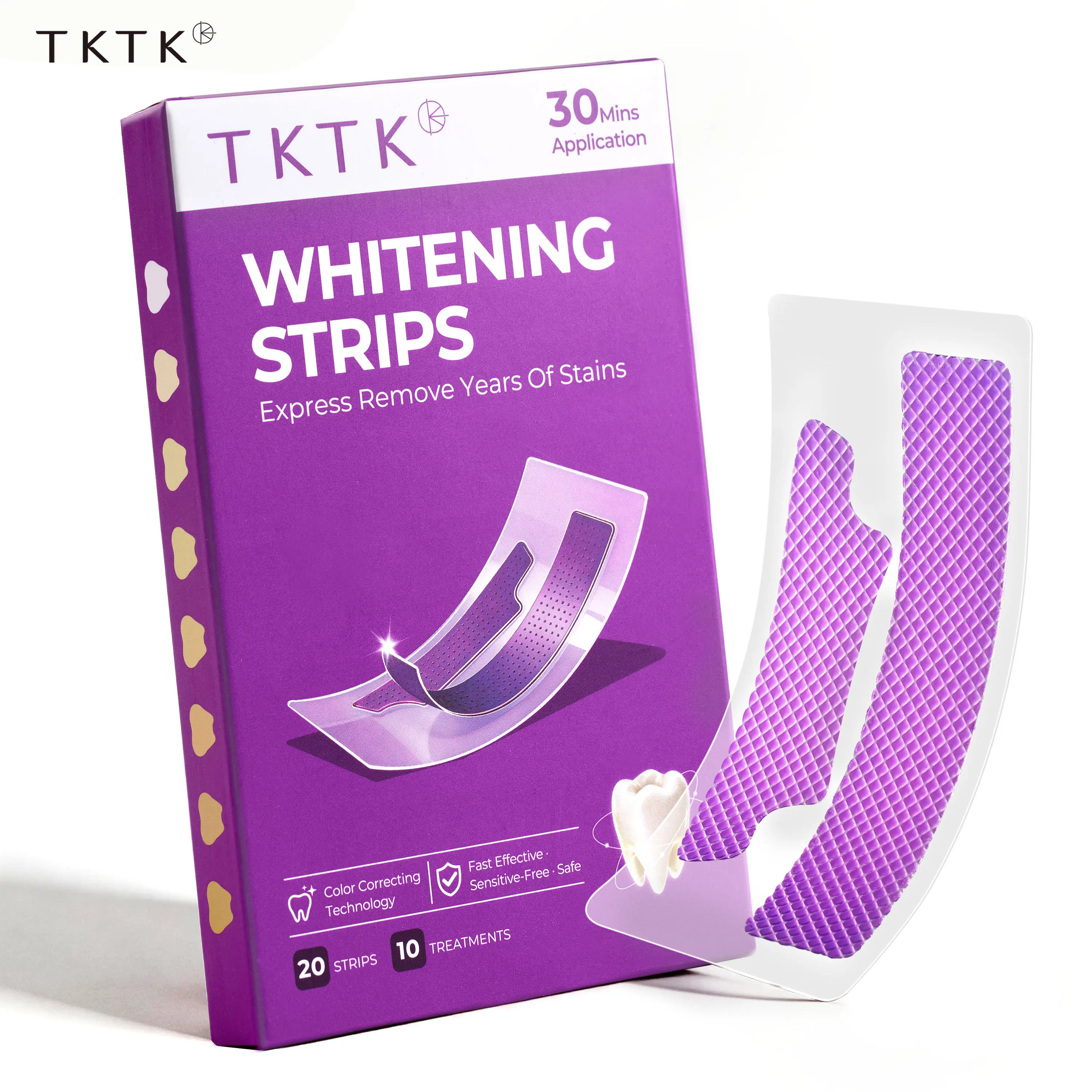 TKTK TK Color Correcting Teeth Whitening Strips, PAP+ Peroxide-Free Cosmetic Formula for a Radiant Smile, Enamel Safe for Daily Use, 20 Strips, Oral, Brightening  tiktokshopbacktoschool