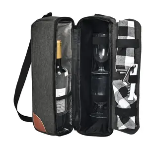 Wine Bag - Insulated Cooler Bag with Wine Glasses, Bottle Opener & Wine Accessories for Wine Lovers - Portable Wine Gift Bag for Travel, Picnics