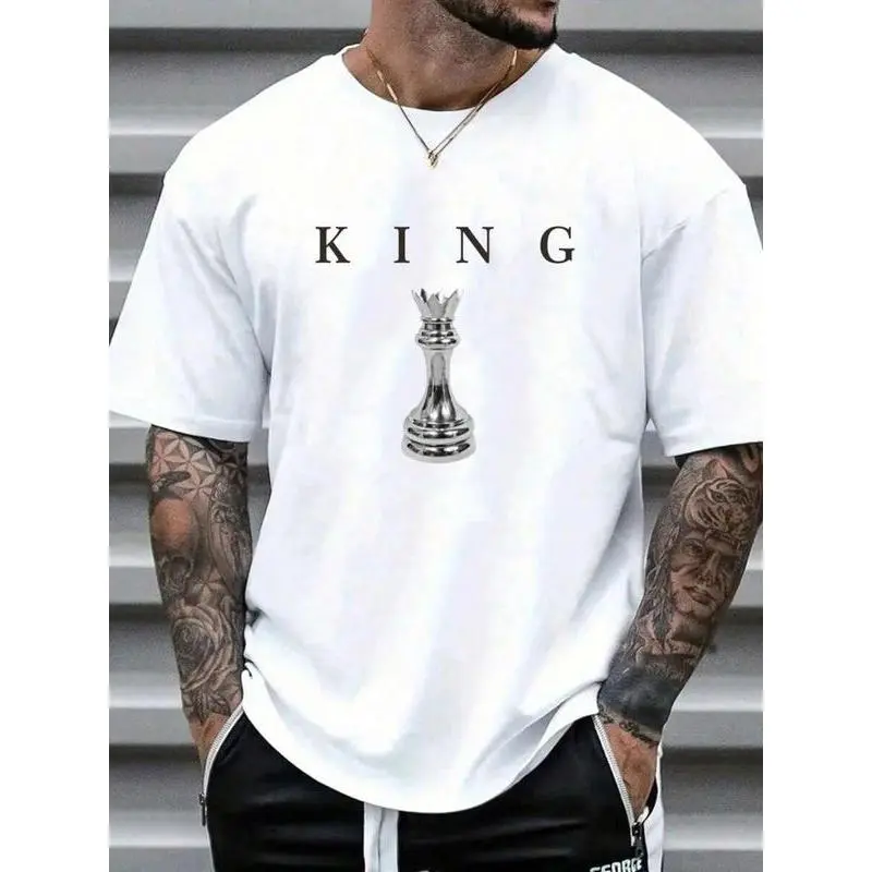 Men's Round Neck Short Sleeve T-Shirt with Casual Chess Pattern, Stylish Unisex Design for All Seasons, Comfortable Fitted Tee good graphic tees