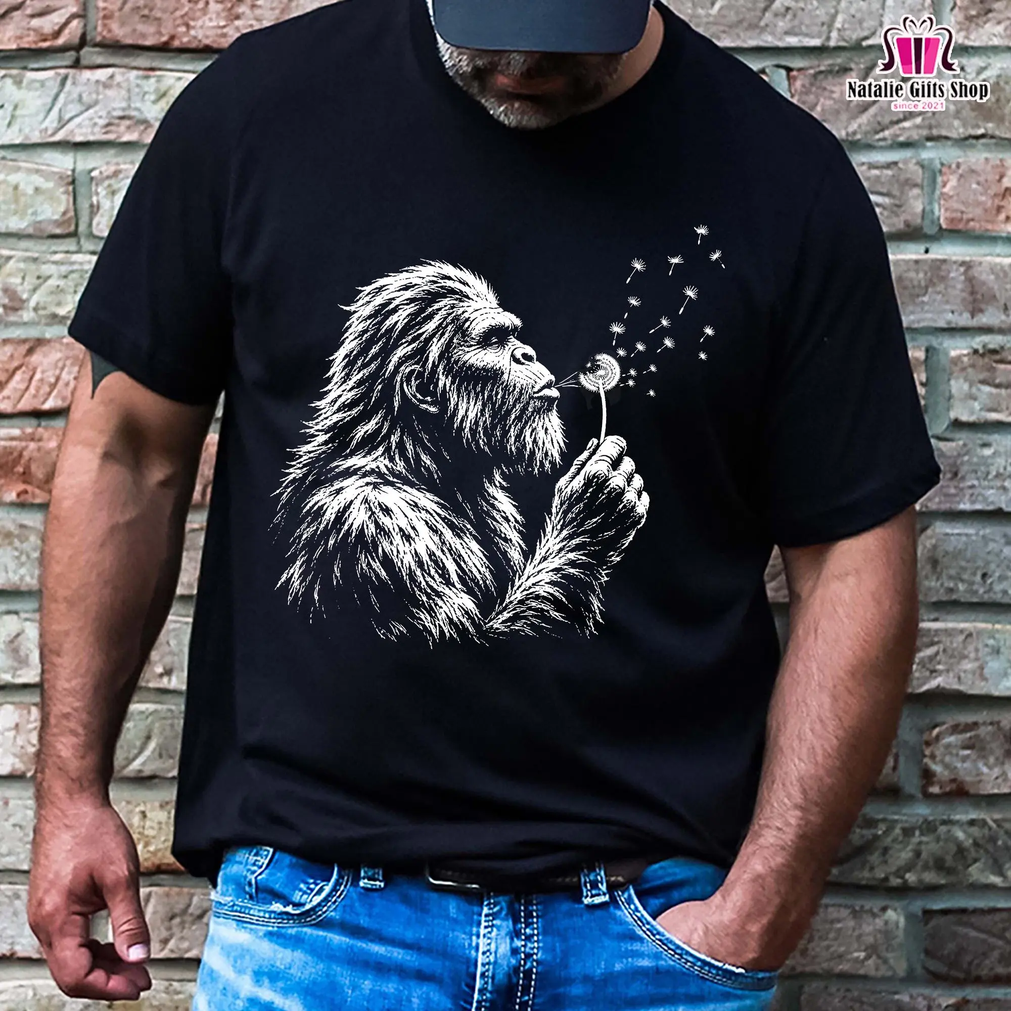 Sasquatch Blowing Dandelion Shirt, Bigfoot T-shirt, Sasquatch Tee, Dandelion Graphic T-Shirt, Blowing Wishes Shirt, Nature Lover Gift