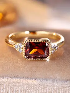 Exquisite Geometric Rectangle Design Engagement Ring - Fashion Retro Rings for Women & Girls, Unique Rings, Synthetic Zirconia Inlay Stackable Rings, Inlaid Zircon, Perfect for Weddings & Daily Wear Valentine's Day Gift