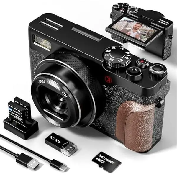56MP 4K Digital Camera, Cameras for Photography Video Camera, 18X Zoom Vlogging Camera for YouTube, Portable Compact Small Camera with 2 Batteries, Digital Point and Shoot Camera with Beauty Function