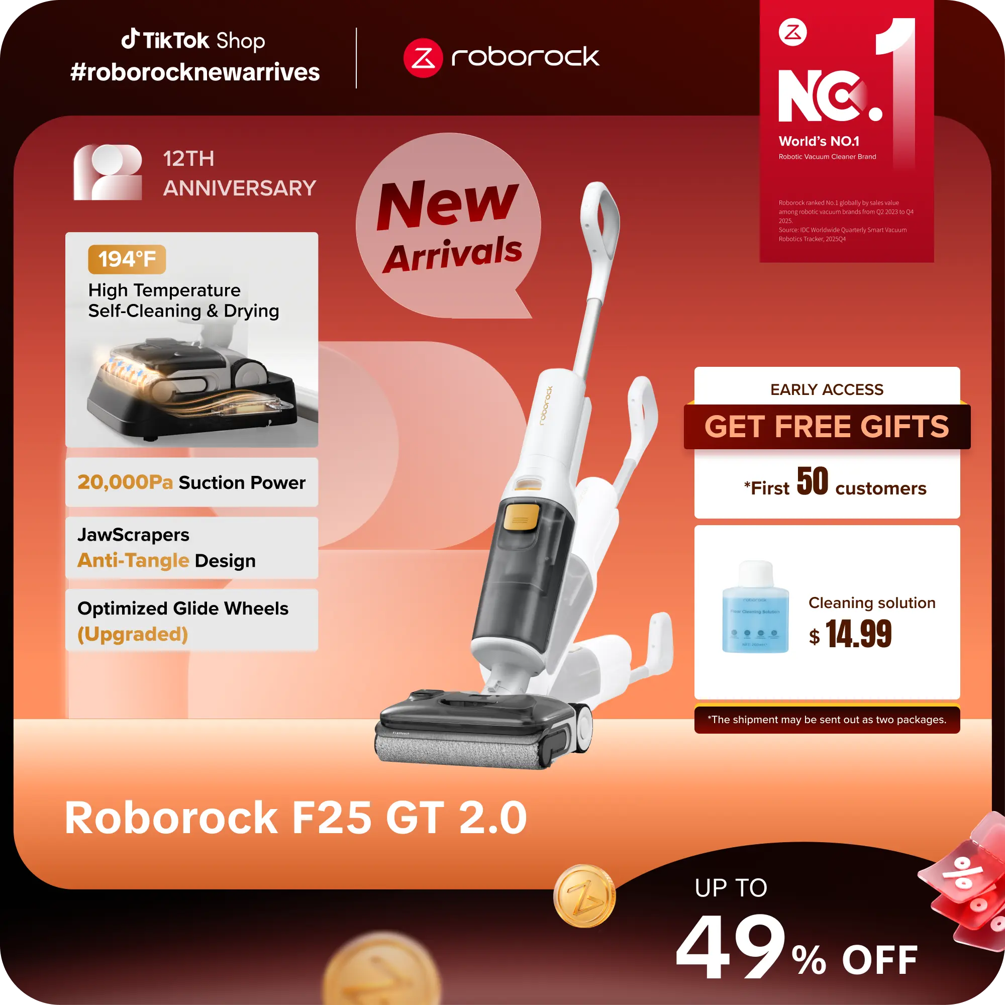 [new arrivals] Roborock F25 series GT 2.0 wet and dry Vacuum Cleaners, 20000Pa Suction, 194°F Self-Cleaning Electric Mop, 180° Lie-Flat Edge to Edge Mopping for Tile, Hardwood Floors, Lightweight  #roborocknewarrives #TikTokShopBackToSchool