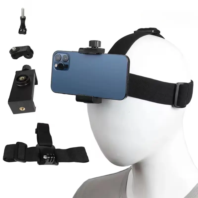 Metal Adjustable POV Head Mount Mobile Phone Holder - Universal Smartphone Headband Stand, Lightweight Secure Fit Mobile Accessories for Video Recording Gear, Casual Hiking, Fishing