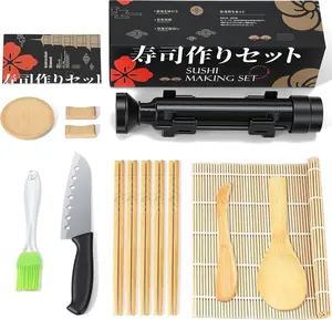 Sushi Making Kit, 16 in 1 Premium Sushi Maker, Suitable for Beginners/Professional Sushi Makers with Sushi Bazooka Roller, Bamboo Sushi Rolling Mat, Sushi Knife, Guide Book & More (Black)