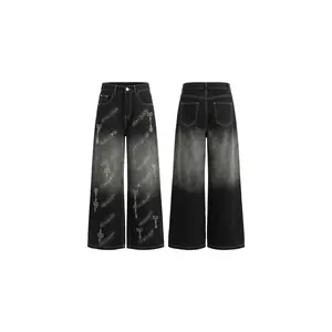 TCH hot diamond bow vintage fashion cool wide leg jeans for women, 2026 spring/summer new collection