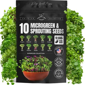 Microgreens & Sprouting Seeds Variety Pack 10 Varieties for Indoor & Outdoor Growing Non-GMO Heirloom Arugula Beet Basil Broccoli Cabbage Kale Mustard Pea Radish Spinach