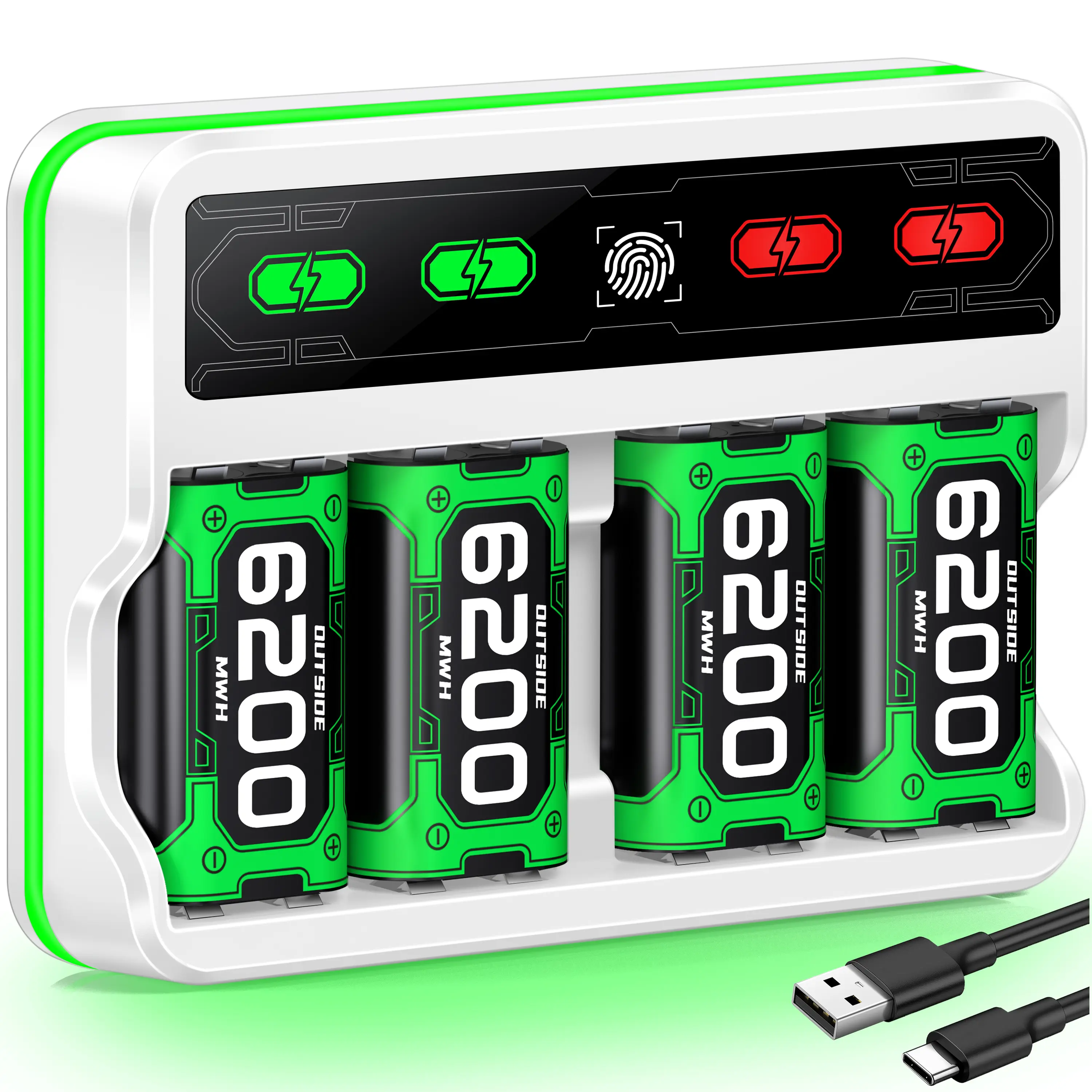 4x6200mWh Rechargeable Xbox One Controller Battery Pack, Xbox Rechargeable Battery Station with LED Light, Xbox Charger Battery Pack for Xbox Series X|S/One S|X/One Elite Controller