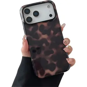 Compatible with iPhone 17 Pro Max Case Tortoise Shell Phone Case for Women Girl Shockproof TPU and Hard PC Protective Cover - Amber Brown Leopard