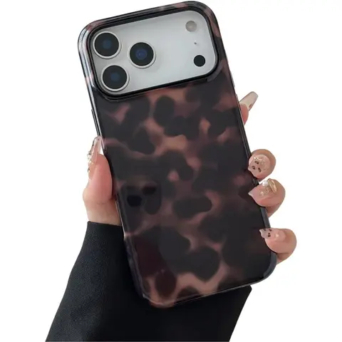 Women's Amber Leopard Print Hybrid Smartphone Case - Shockproof TPU-Hard Polycarbonate Casing, Cute Protection Accessory for iPhone 17 Pro Max Cellphone Devices