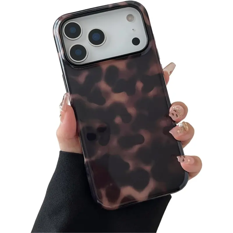 Women's Amber Leopard Print Hybrid Smartphone Case - Shockproof TPU-Hard Polycarbonate Casing, Cute Protection Accessory for iPhone 17 Pro Max Cellphone Devices