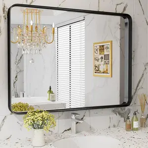 Rounded Rectangle Anti-Rust Tempered Glass Mirror with Matte Black Frame for Horizontal or Vertical Hanging Clear Reflection No Distortion Shatterproof Safety Easy Clean Modern Decor for Bathroom Vanity Over Sink