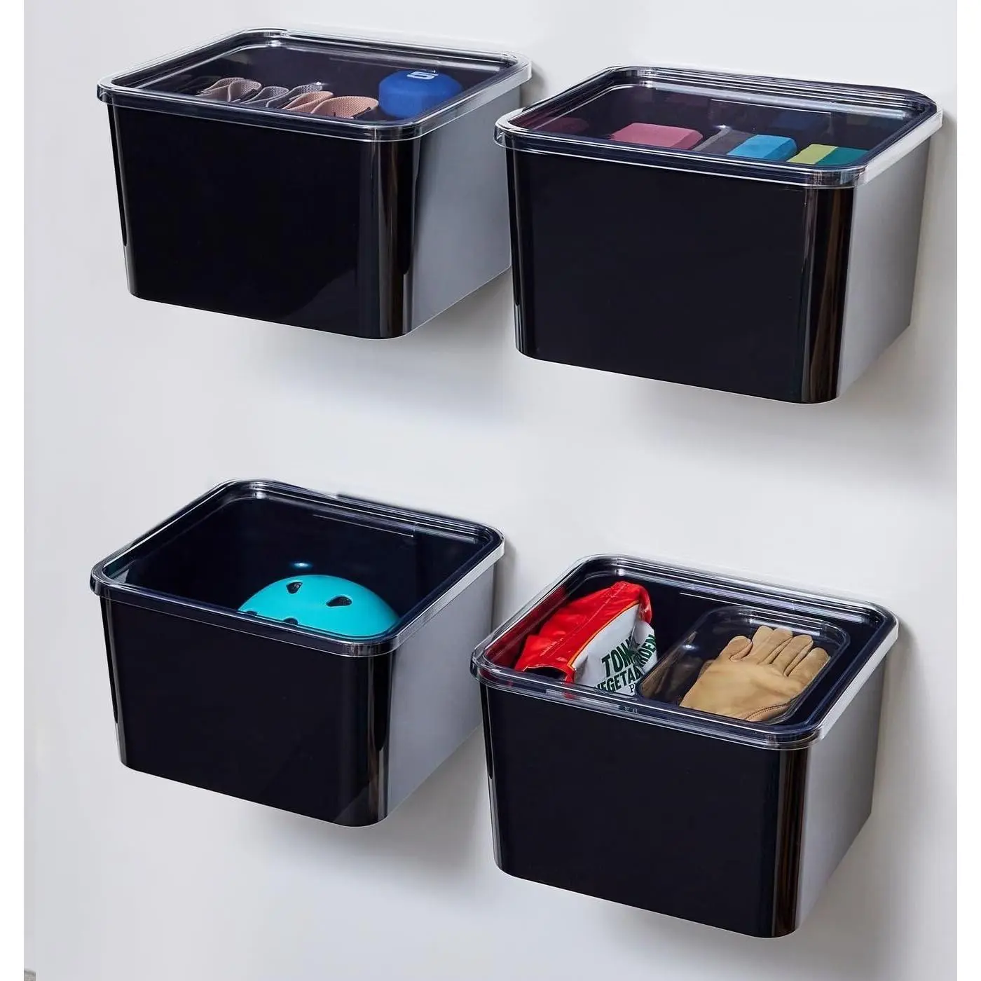 IDesign Storage Bin with Lid & Wall Mount Bracket, The Wallspace Collection – 12" x 12" x 8", Clear Bin