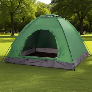 3-4 Person Military Green/Blue Outdoor Portable Camping Tent with Silvery Coated Fabric and Glass Fiber Poles 200200135cm for Hiking & Adventure Gear