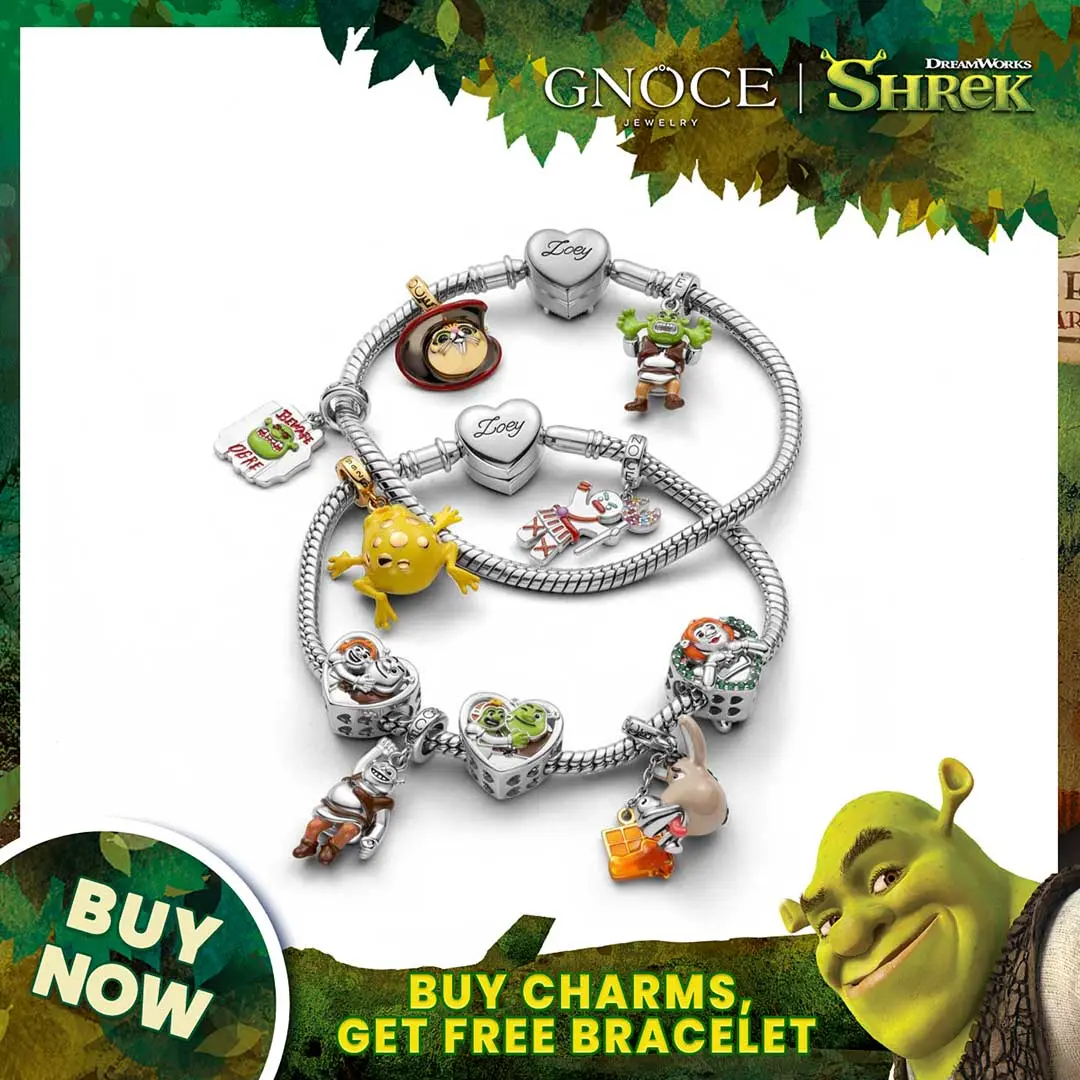 GNOCE S925 Sterling Silver Shrek & Fiona Bead Charms with Donkey Pendant, Aesthetic Jewelry Accessories, Buy Charms Get Free Bracelet for Women’s Bracelet, Whimsical, Collectibles, Cute Cartoon, Repeating Charm Bracelets & Bangles