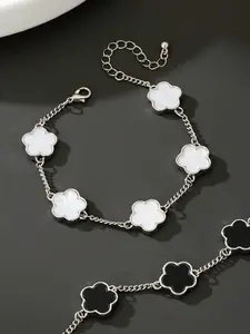 Classic Clover Chain Bracelets – Black & White Set for Trendy Accessories