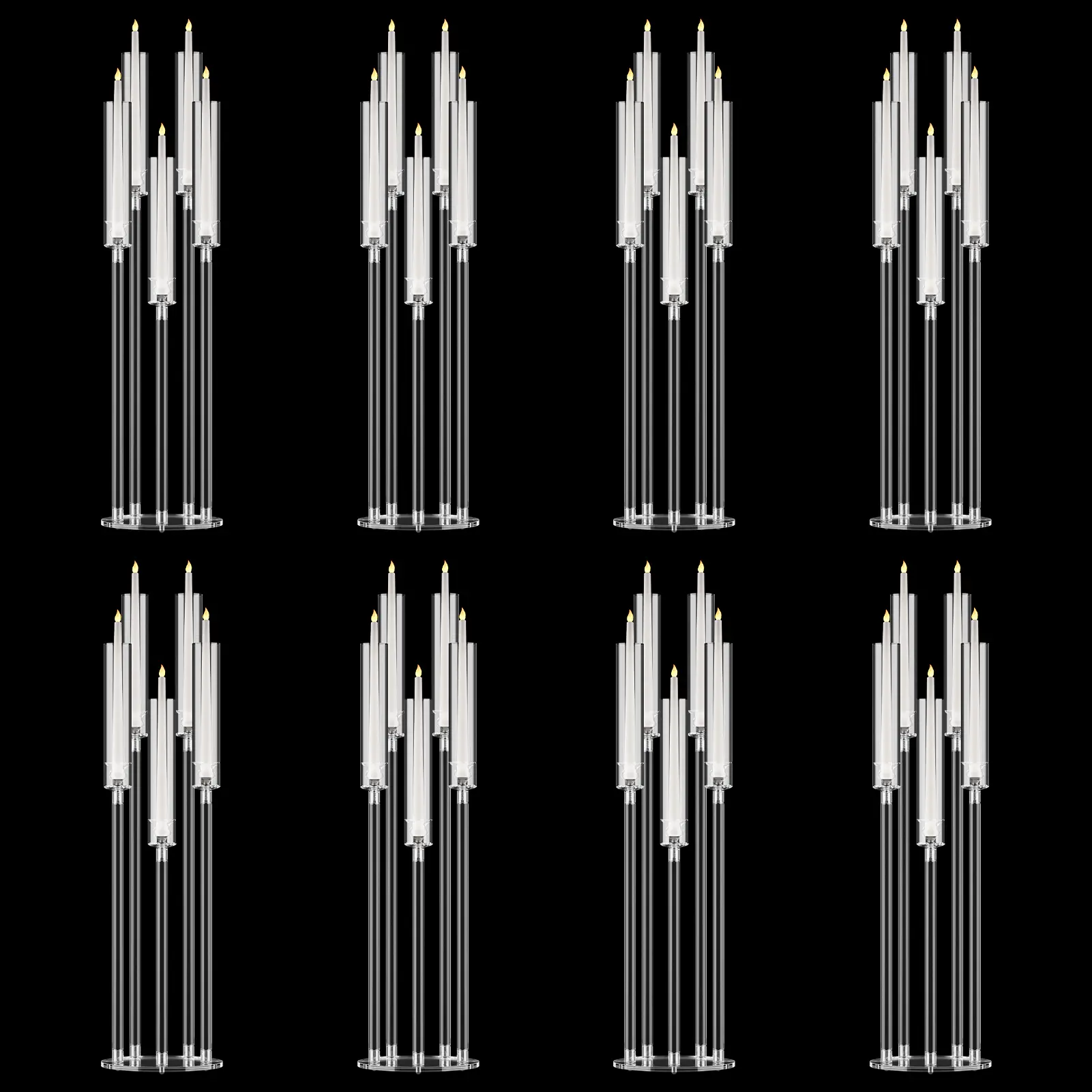 Candelabra Centerpieces, Tall Candelabra, Clear Candle Taper Candlestick Holder, 5 Arm Candlesticks Holder with Acrylic Shade, LED Candle for Wedding Dinner Party
