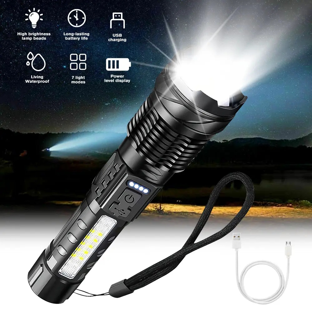 K582 Super Bright Outdoor Flashlight A76 XHP50, 1800 Lumens USB Rechargeable Torch with Color Box
