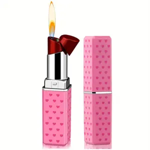 Creative Unique Lipstick lighter(no butane), Soft Flame Refillable Butane pocket lighter, adjustable flame Lighter for outdoor BBQ,Camping, Candle,kitchen,Gift for Girls, Women, Girlfriend on Birthday,windproof Lighter, slighter, Cute Red Shape Butane Lig