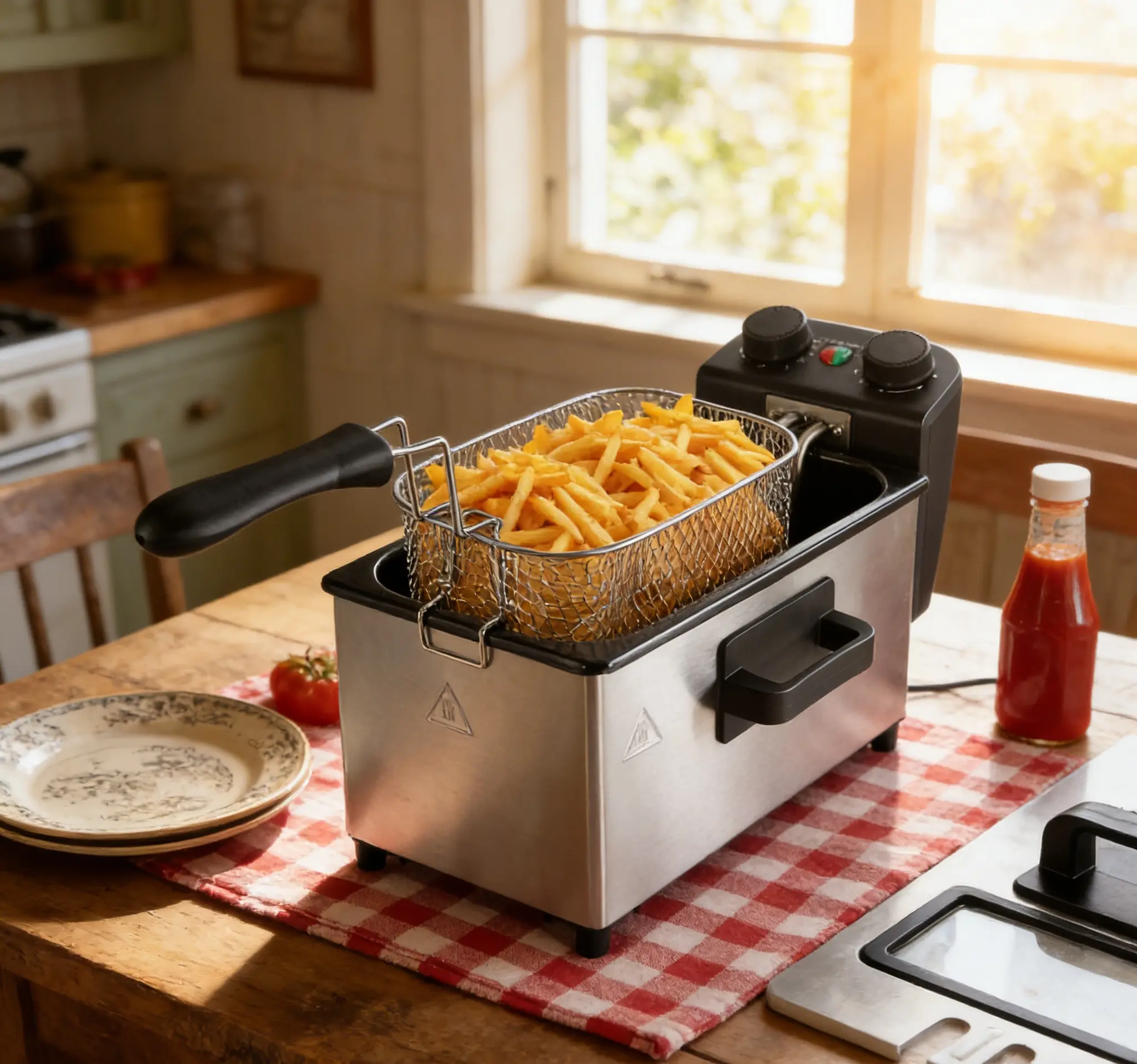 3L Electric Deep Fryer with Basket, 1700W Compact Stainless Steel Fryers for Home Kitchen, Adjustable Temperature, Timer Modes, View Window, Odor Filter, Dishwasher Safe Frying Basket, Timer Modes Fryers
