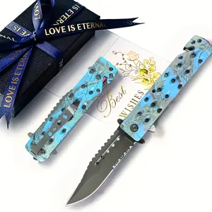 3.94"Pocket Folding Knife Sharp Blade - Pocket Knife for Men with G10 Handle Glass Breaker & Clip - Best Folding Knives for EDC Camping Survival for Dad Husband - Father Day Gifts (Blue)