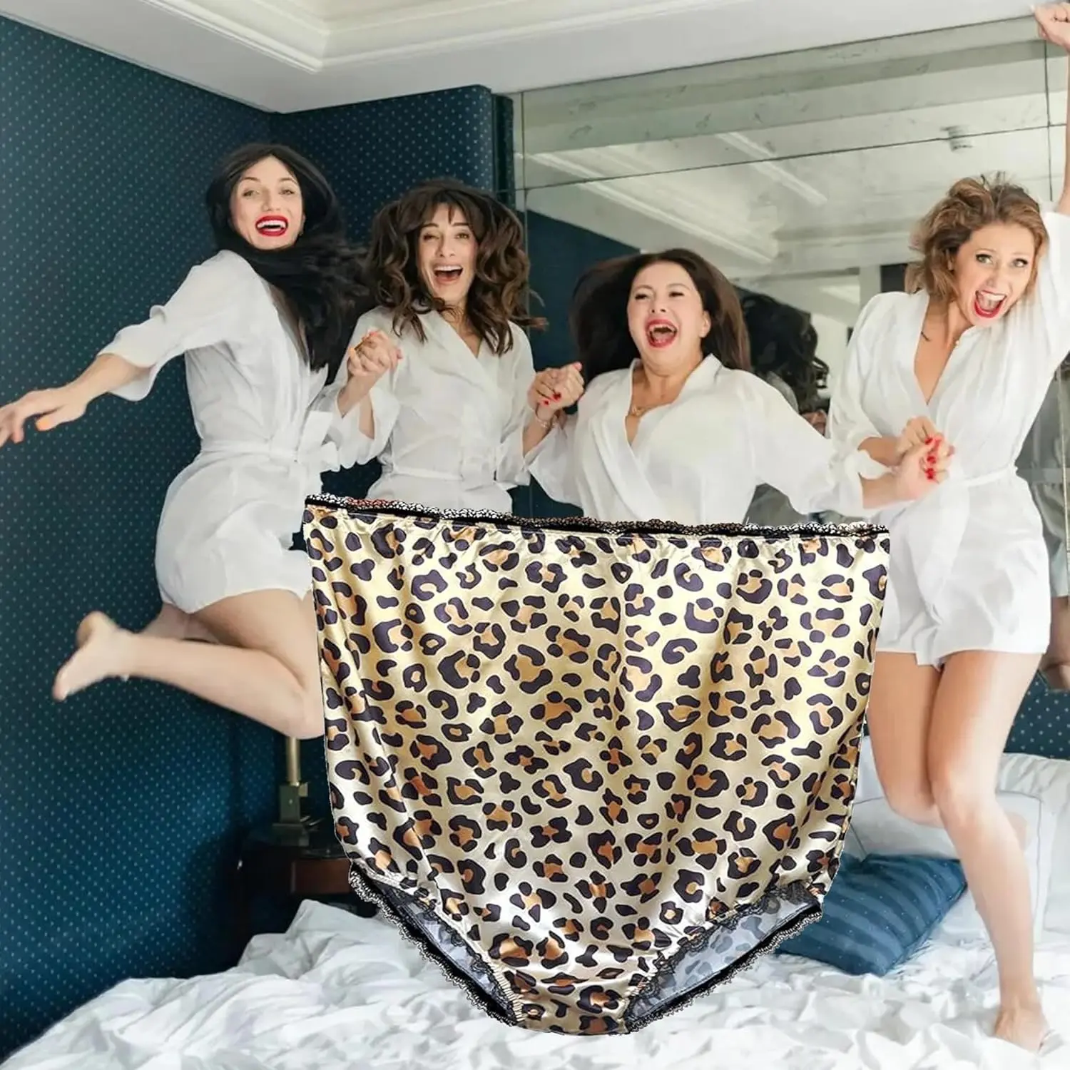 Unisex Super Large Leopard Print Lace Trim Novelty Granny Panties - 1-Piece Funny Adult Prank Gift Underwear, Party Pranks Accessory, Accessories for Outfit