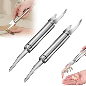 2PCS 5-in-1 Shrimp Deveiner Tool, Stainless Steel Shrimp Peeler & Fish Scale Remover, Multifunctional Seafood Cleaning Tool for Shrimp, Fish, Duck Intestine and Fish Maw Preparation