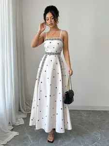 Women's Colorblock Ethnic Pattern Dress, Waist Cinched Flared Hem, Elegant Slimming Long Skirt, Sleeveless Fitted Style, Chic