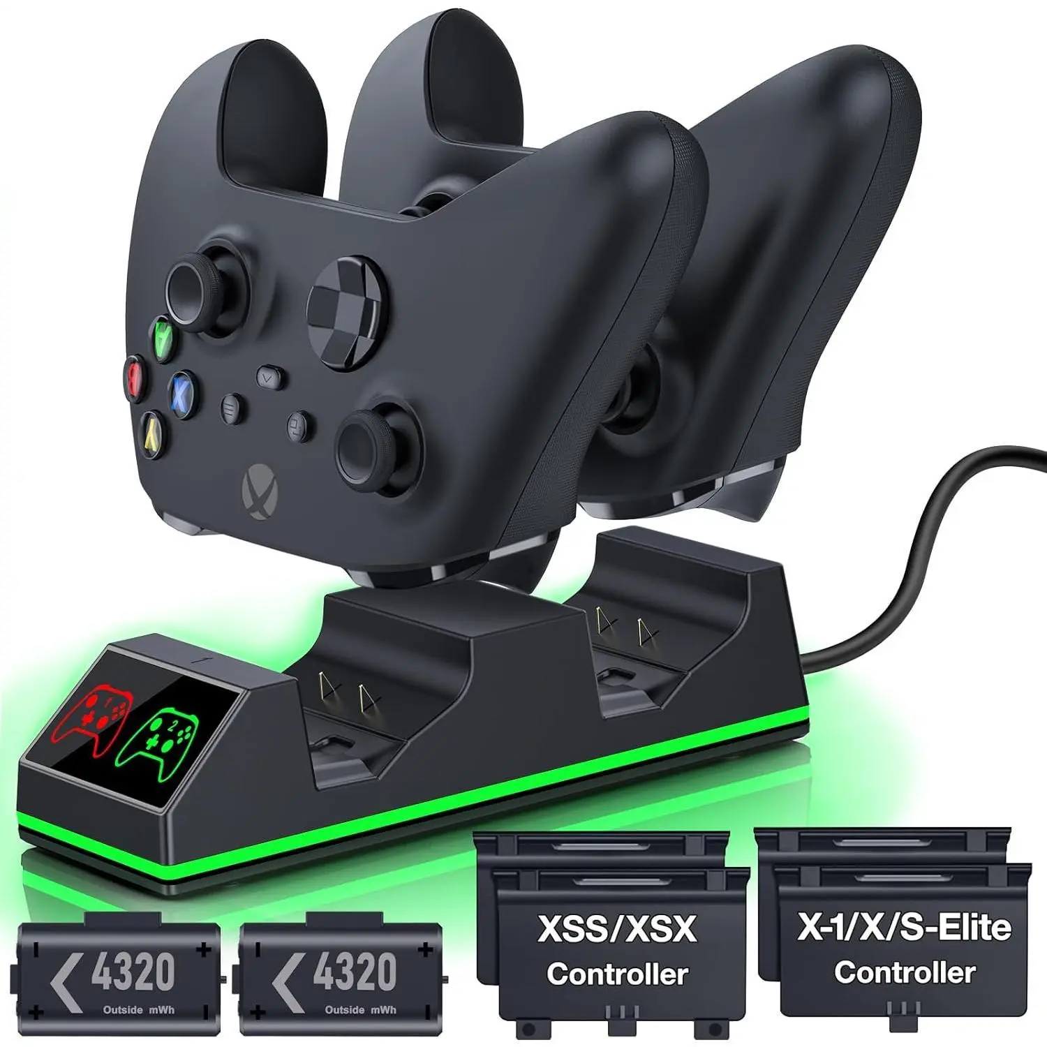BEBONCOOL Controller Charger Station with 2x4320mWh Rechargeable Battery Pack for Xbox Series X/S Controller, Charging Dock for Xbox Controller Battery Pack with 4 Batteries Cover for Xbox One/X/S/Elite