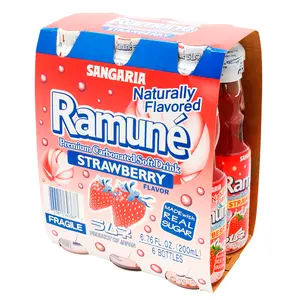 Sangaria Ramune Premium Carbonated Soft Drink, Strawberry or Lychee Flavor – 6 Pack (6.76 oz each), Popular Japanese Beverage