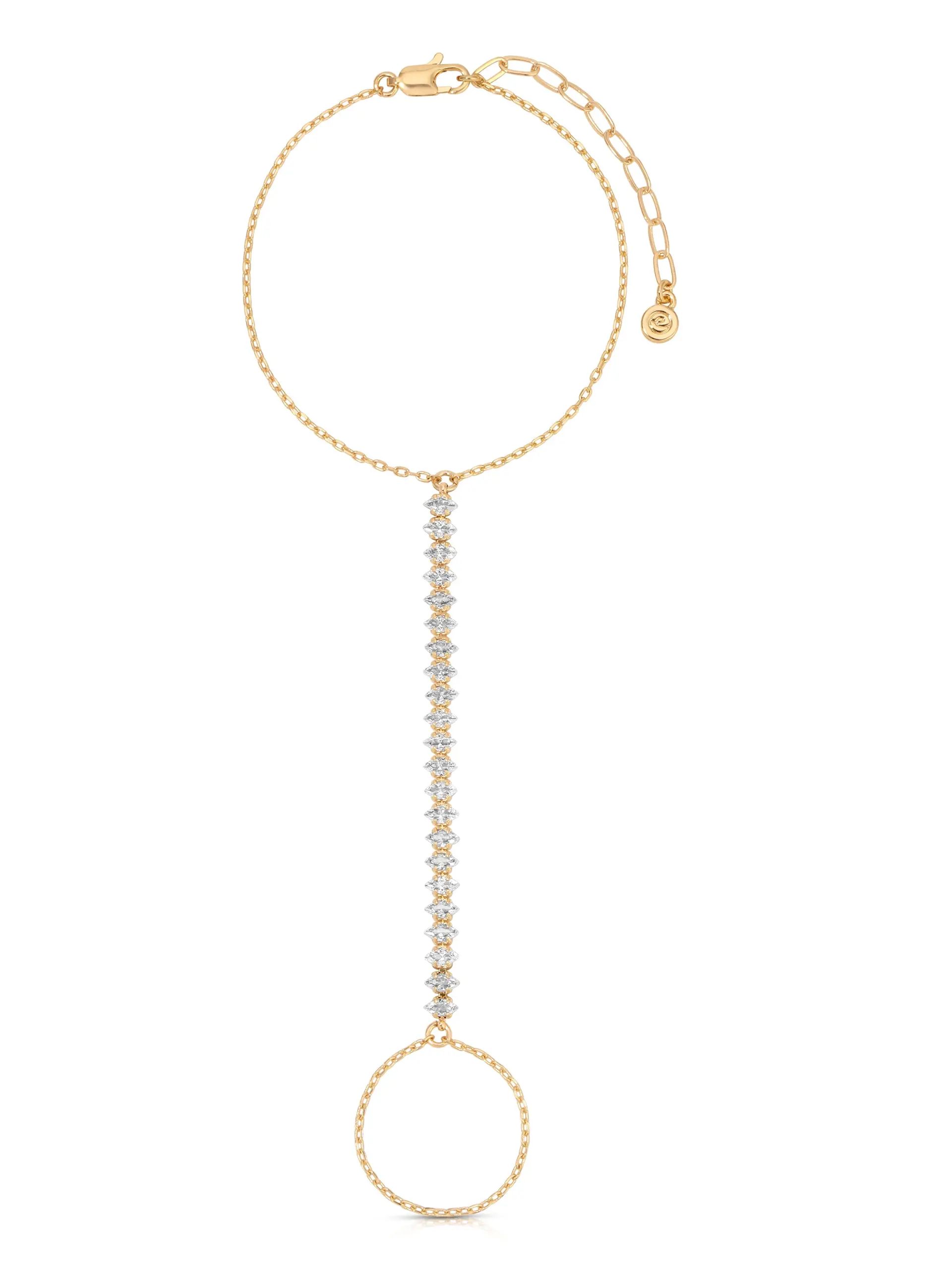 Ettika Stars Align Hand Chain 18k Gold Plated Brass with Cubic Zirconia Adjustable 7" Wrist 3" Finger Chain Matching Bracelet Jewellery for Women