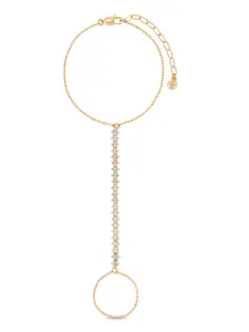 Ettika Stars Align Hand Chain 18k Gold Plated Brass with Cubic Zirconia Adjustable 7" Wrist 3" Finger Chain Matching Bracelet Jewellery for Women