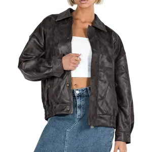 Women's Faux Leather Motorcycle Jacket Trendy Fall Spring Clothes Oversized Zip Up Winter Coat OuterwearGift
