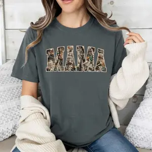 Camo Mama Graphic T-Shirt Woodland Tree Camouflage Country Southern Mom Life Western Hunting Outdoors Casual Festival Top Mother's Day Gift