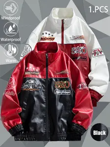 New Unisex Fashionable Oversized Windproof Warm Full-Embroidered Waterproof Durable PU Leather Motorcycle Jacket, Versatile Multi-Pocket Personalized Trendy Couple's Leather Outfit, Suitable for Daily Commuting, Wilderness Exploration, Hiking, and Fishing