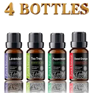 4pcs Lavender Tea tree Mint Orange Essential Oils 10ML, Long-Lasting Scent for Diffusers Humidifiers Home Office Bathroom
