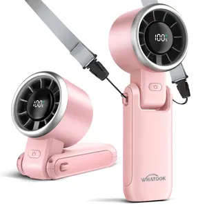 WHATOOK Portable Fan Handheld Mini Fan: Personal Fans with Air Turbo Tech, 4000mAh Battery with LED Display, 5 Gear Wind, 3 in 1 Foldable Small Hand Fans for Makeup, Outdoor, Working, Travel