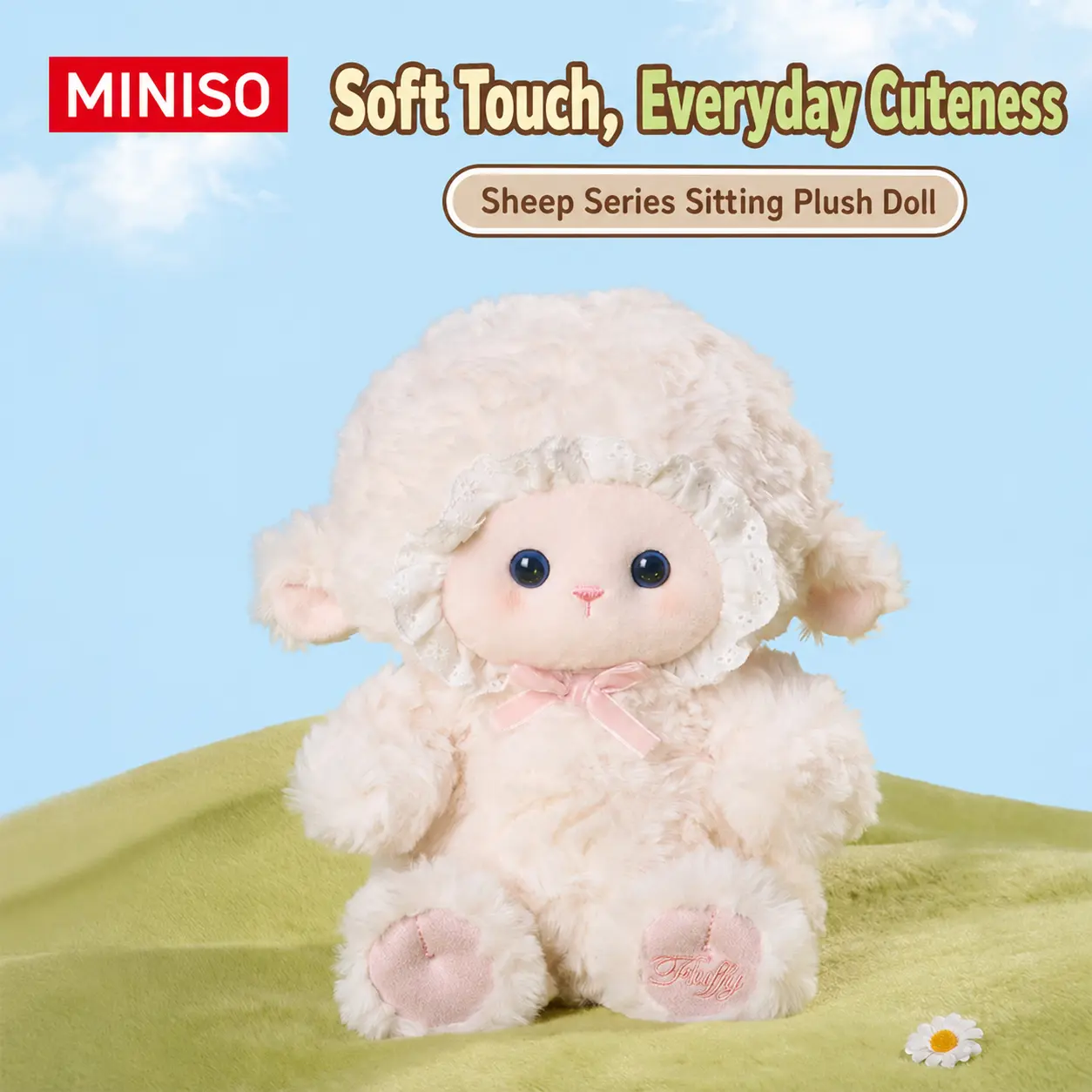MINISO Good Friend Series Fluffy Lamb Plush Toy, Soft Cuddly Sheep Stuffed Animal, Kawaii Plushie Companion Gift for Girls Teens Birthday，Back To School