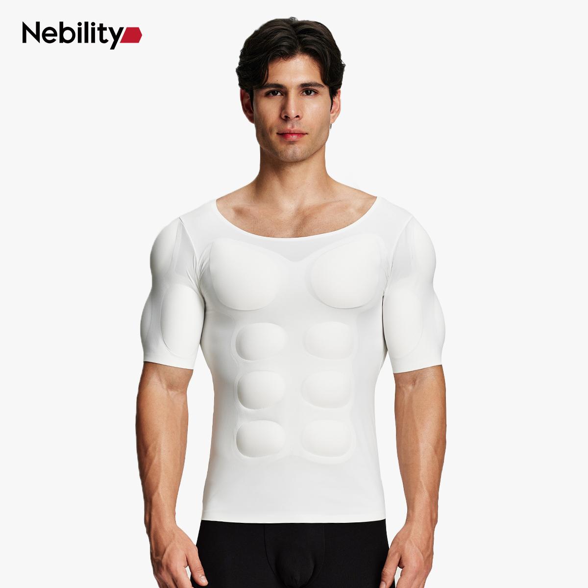 【Nebility】 Men’s Invisible Seamless Muscle-Enhancing T-Shirt with Removable Muscle Pads and Light Compression Function, Suitable for Everyday Wear, Cosplay, and Special Occasions SpringStatements