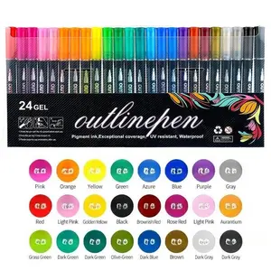 Marker Set Dual Line Contour Pen Dreamy Glitter Gel Pens Metal Marker Colored Highlighter Soft Tip Water-Based Non-Translucent Painting Art Pen Holiday Gift